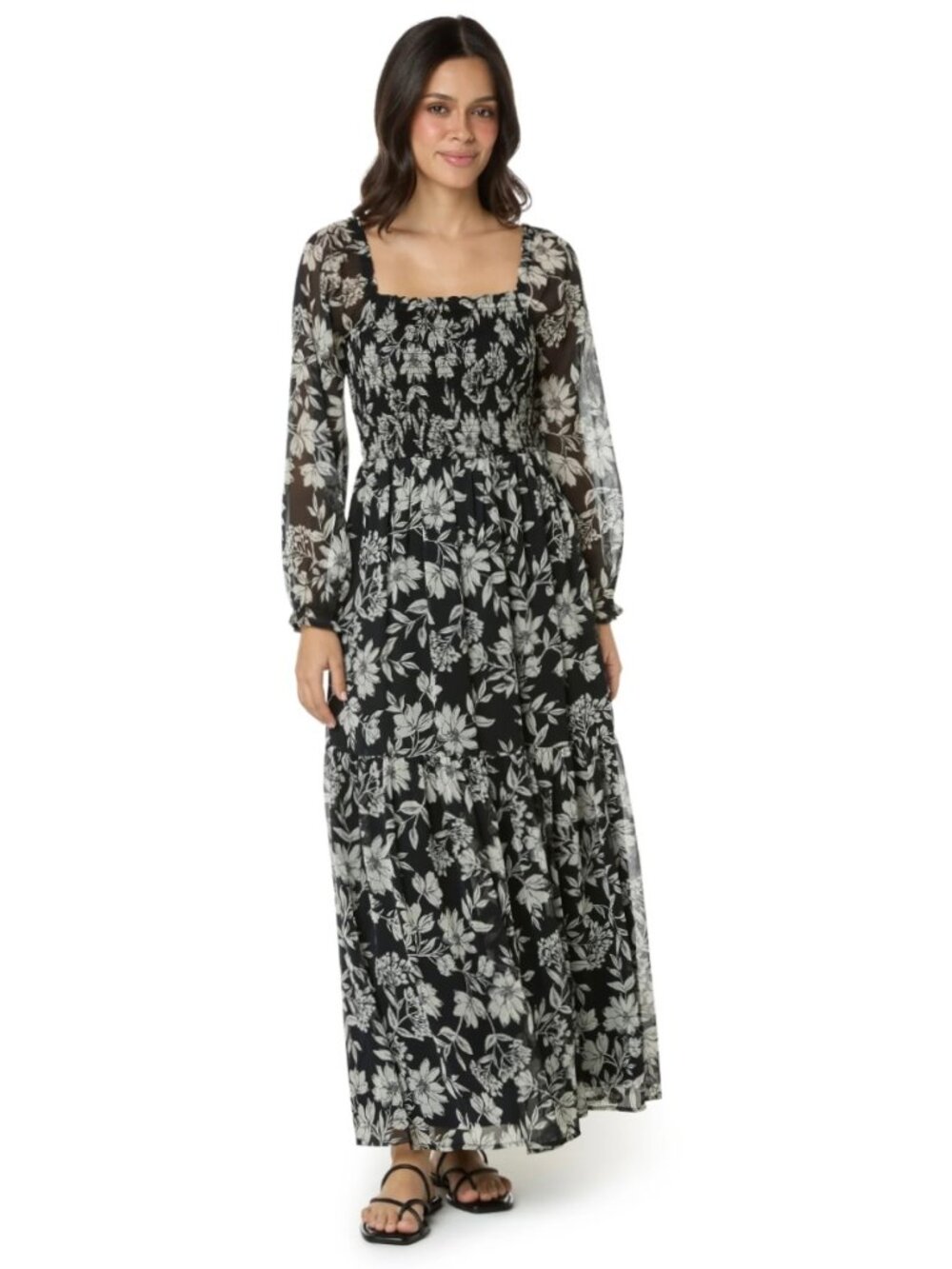 NWT Patrons of Peace Primera Black & White Floral Smocked Maxi Dress | Medium